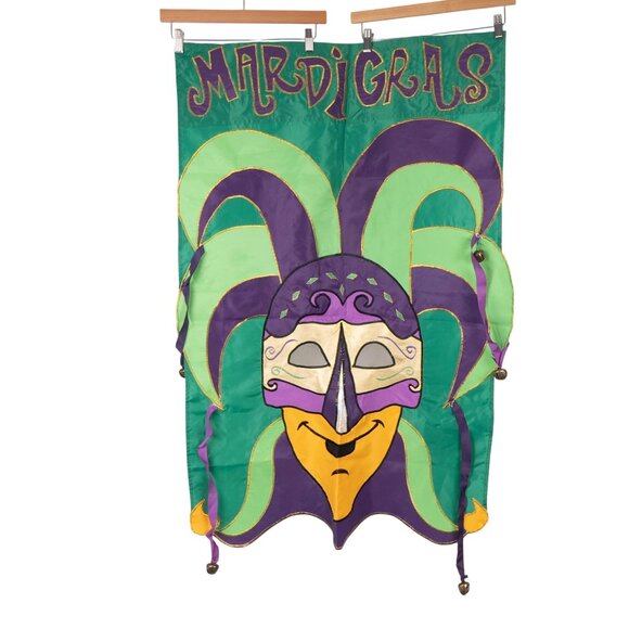 Unknown Other - Mardi Gras Jester Bells Outdoor Hanging House Flag Decor Banner Green Purple